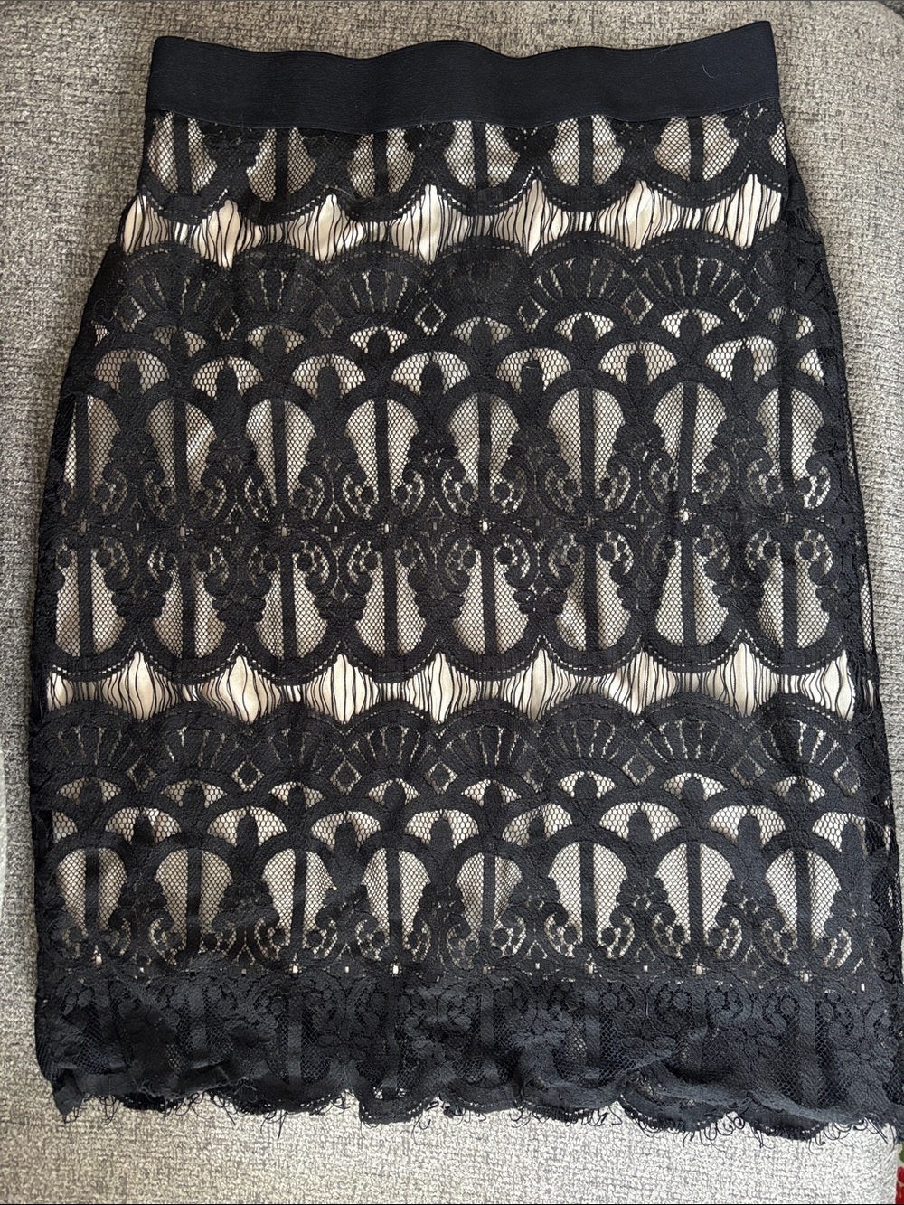 Xhilaration Black Lace Pencil Skirt with Nude Underlay